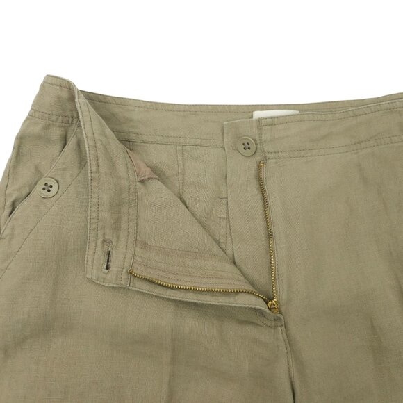 Chicos Linen Pants Women Size 1 US M/8 MId Rise Wide Leg Slash Pockets Tan Khaki - Picture 9 of 16